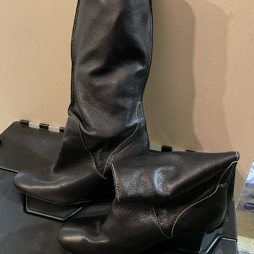 Calvin Klein Black long boots with wedge heel